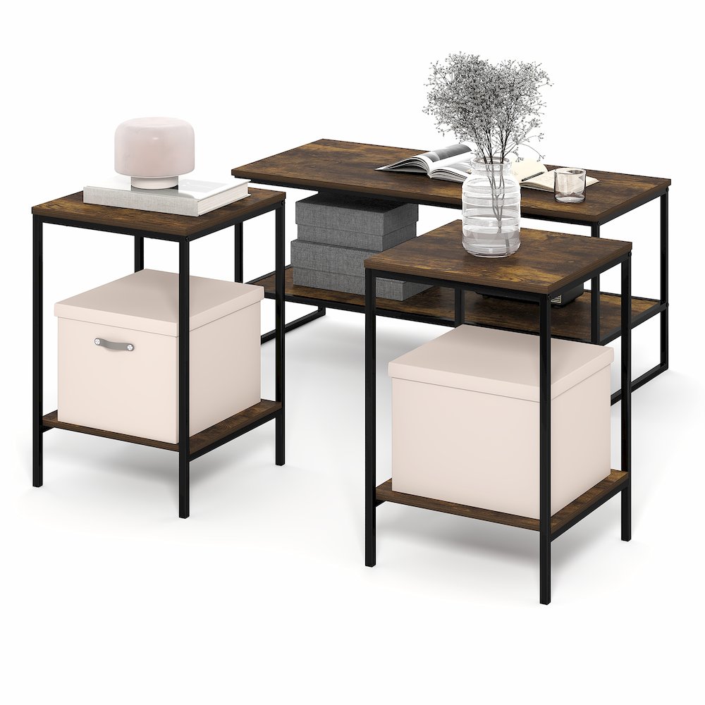 SIMPLISTIC Coffee Table and End Table Set of 3, Amber Pine. Picture 6