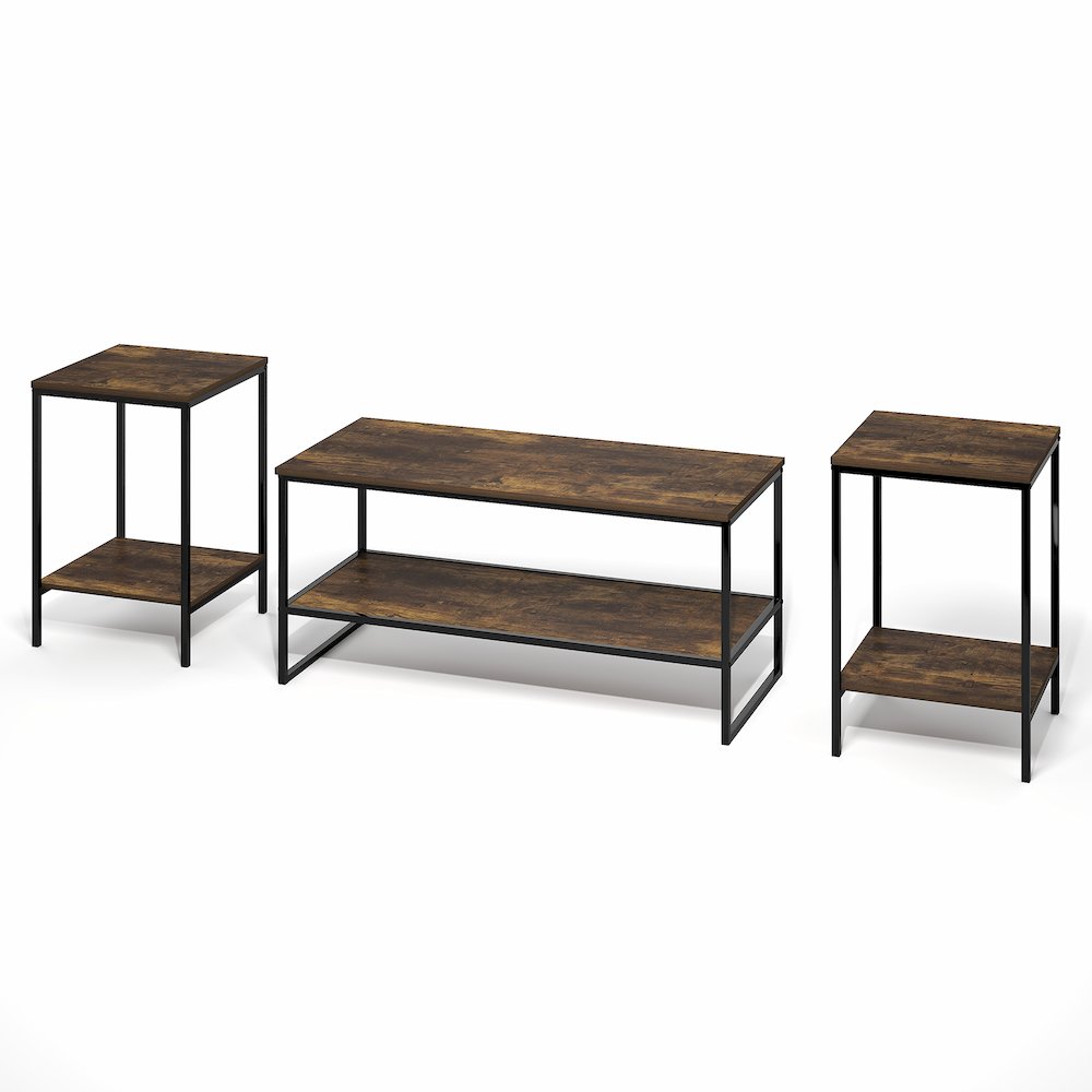 SIMPLISTIC Coffee Table and End Table Set of 3, Amber Pine. Picture 3