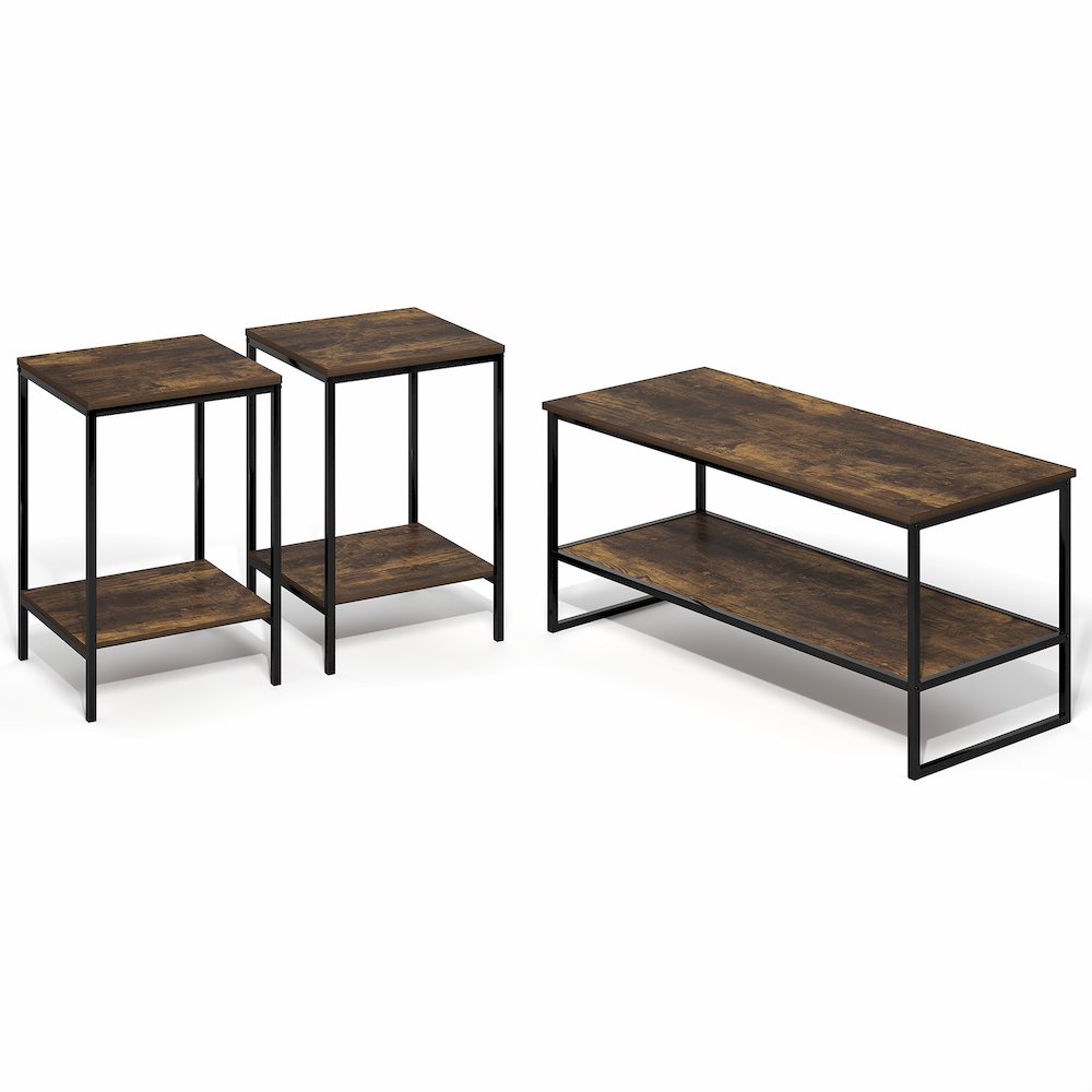 SIMPLISTIC Coffee Table and End Table Set of 3, Amber Pine. Picture 1