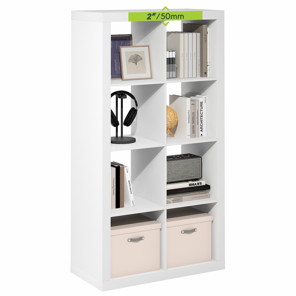 CUBICLE Book Shelf, 8-Cube 2-Inch Super Thick, Reversible Bookcase, White. Picture 4