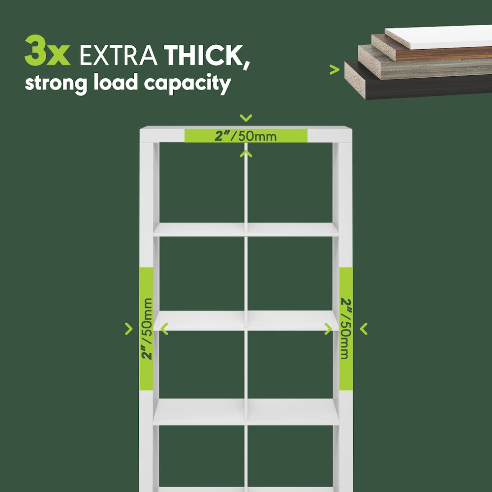 CUBICLE Book Shelf, 8-Cube 2-Inch Super Thick, Reversible Bookcase, White. Picture 5