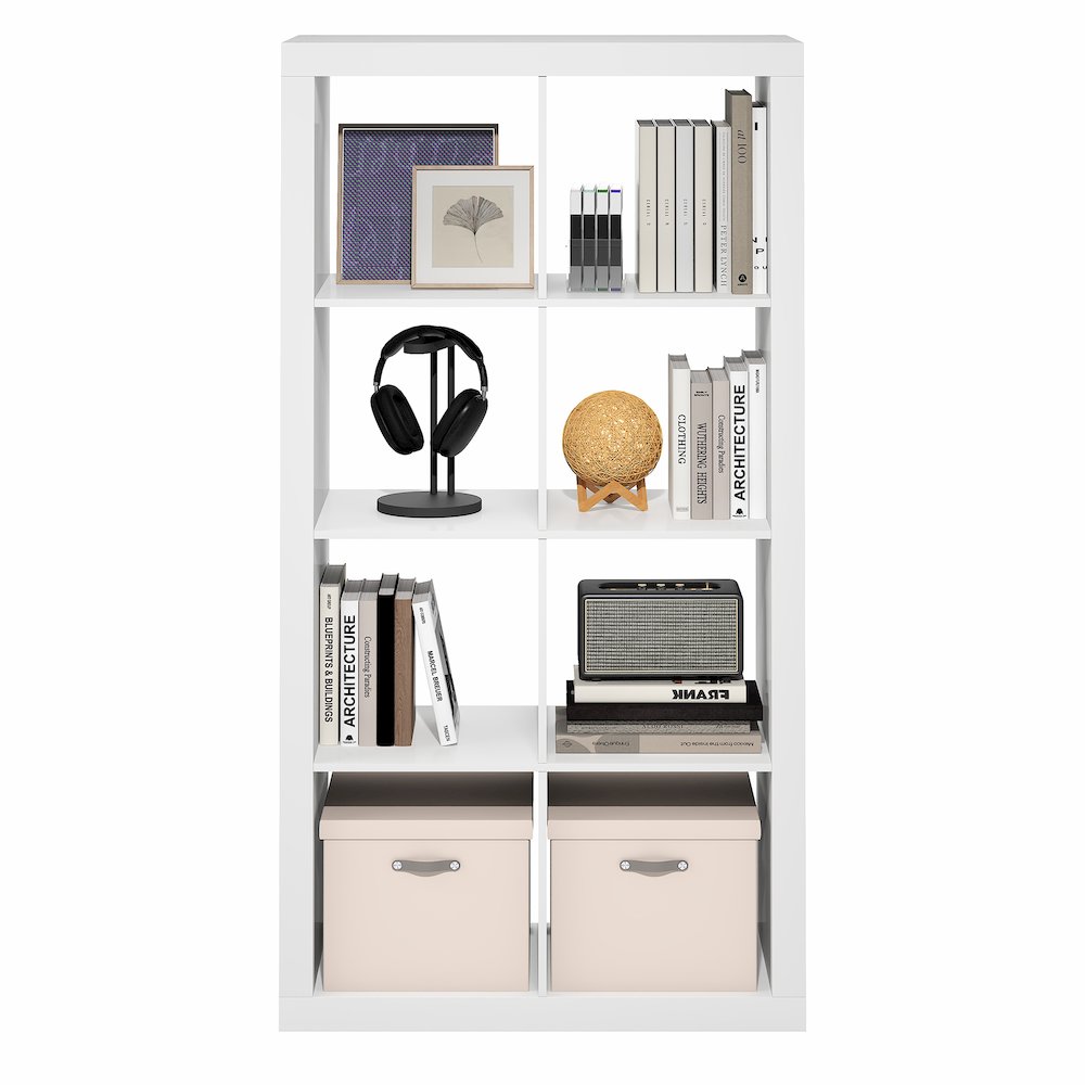 CUBICLE Book Shelf, 8-Cube 2-Inch Super Thick, Reversible Bookcase, White. Picture 7