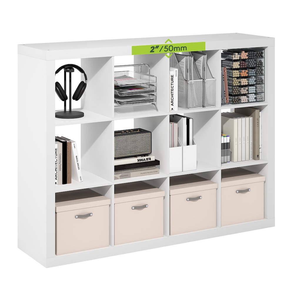 CUBICLE Book Shelf, 12-Cube 2-Inch Super Thick, Reversible Bookcase, White. Picture 4