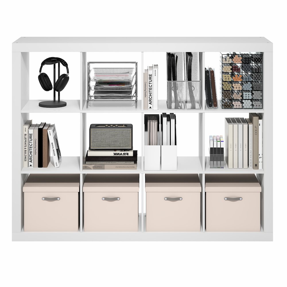 CUBICLE Book Shelf, 12-Cube 2-Inch Super Thick, Reversible Bookcase, White. Picture 7