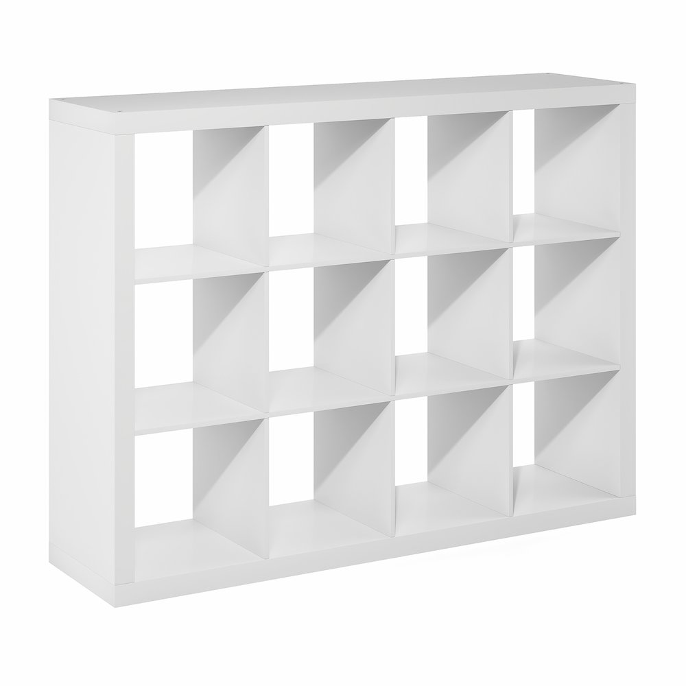 CUBICLE Book Shelf, 12-Cube 2-Inch Super Thick, Reversible Bookcase, White. Picture 1