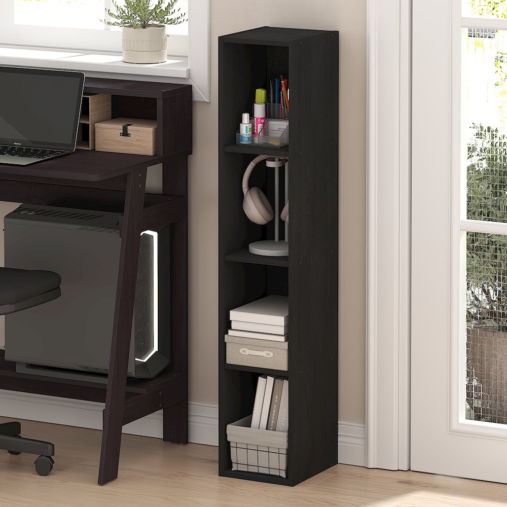 FULDA Book Shelf, 4-Tier Narrow Bookshelf, 9.3 x 7.9 x 41.6. Picture 2