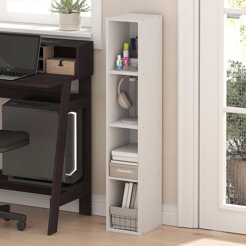 FULDA Book Shelf, 4-Tier Narrow Bookshelf, 9.3 x 7.9 x 41.6. Picture 2
