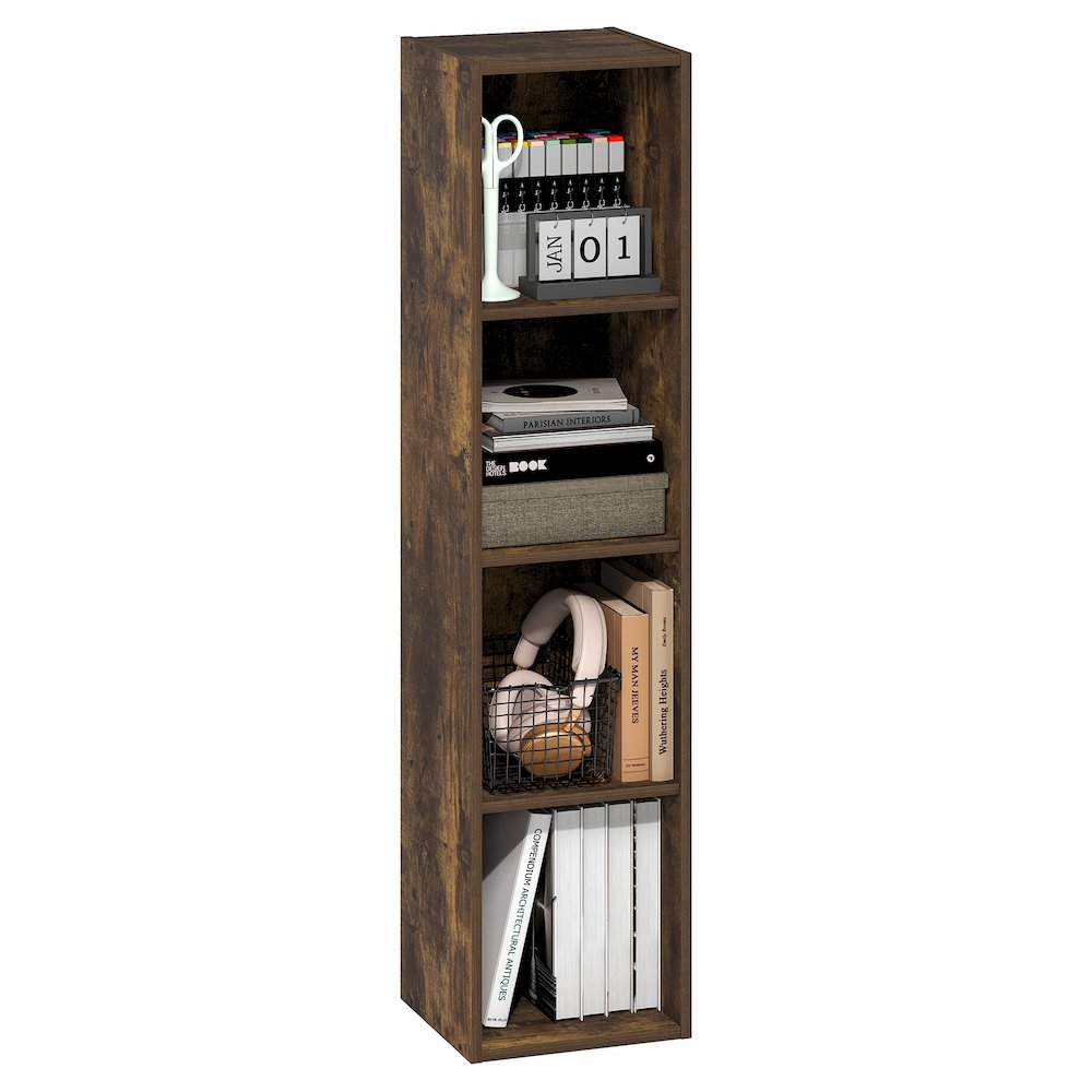 FULDA Book Shelf, 4-Tier Narrow Bookshelf, 9.3 x 9.8 x 41.6. Picture 4