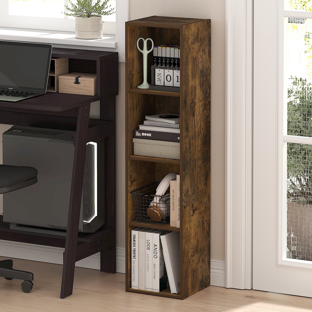 FULDA Book Shelf, 4-Tier Narrow Bookshelf, 9.3 x 9.8 x 41.6. Picture 2