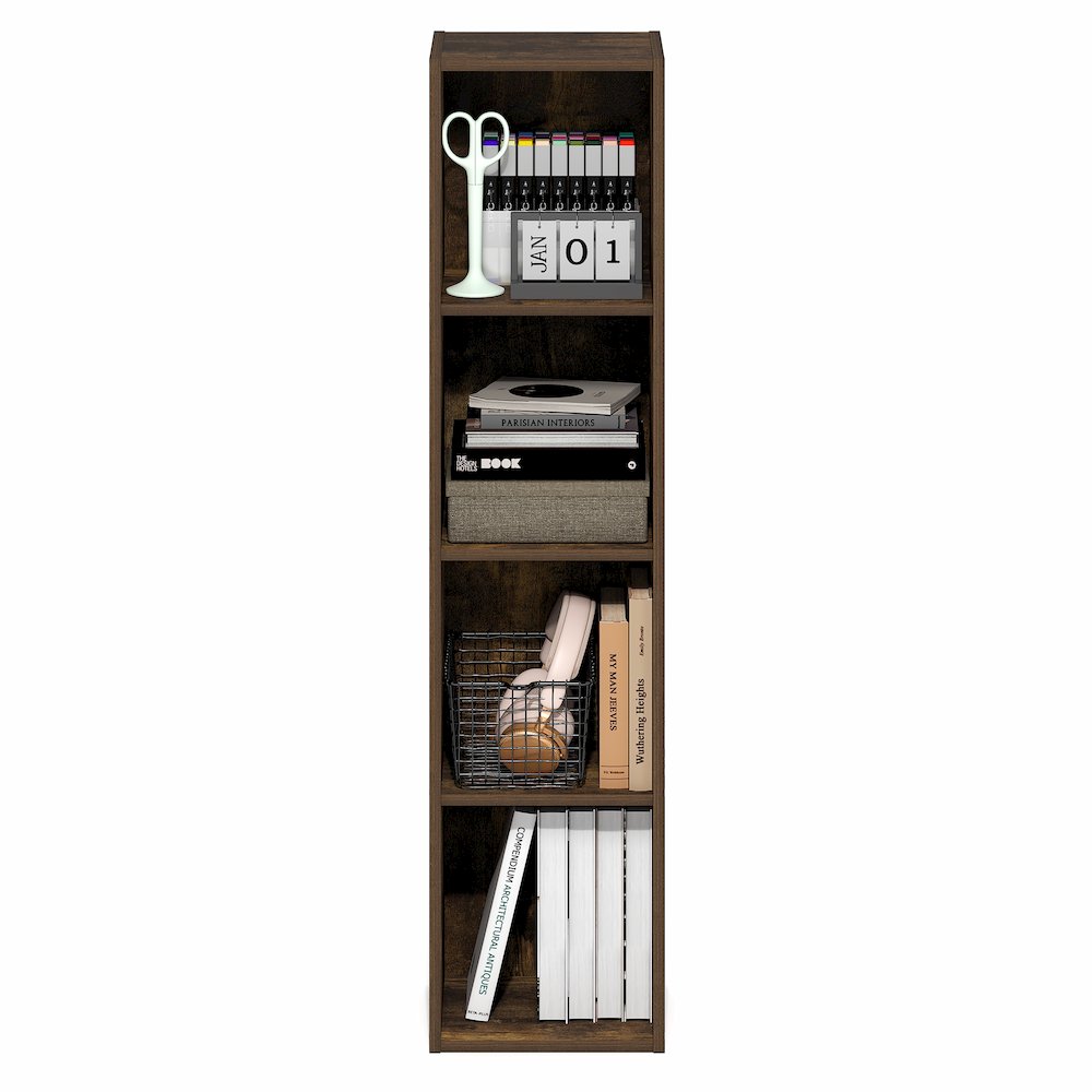 FULDA Book Shelf, 4-Tier Narrow Bookshelf, 9.3 x 9.8 x 41.6. Picture 6