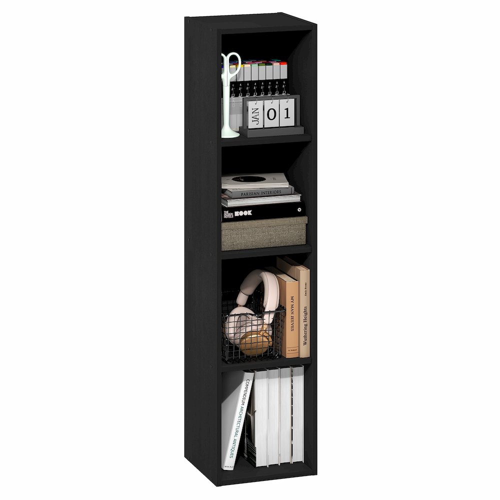 FULDA Book Shelf, 4-Tier Narrow Bookshelf, 9.3 x 9.8 x 41.6. Picture 4