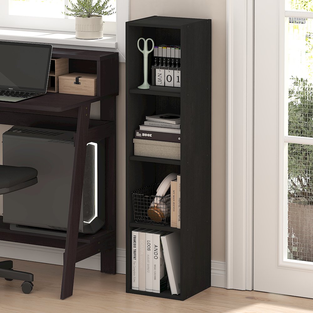FULDA Book Shelf, 4-Tier Narrow Bookshelf, 9.3 x 9.8 x 41.6. Picture 2