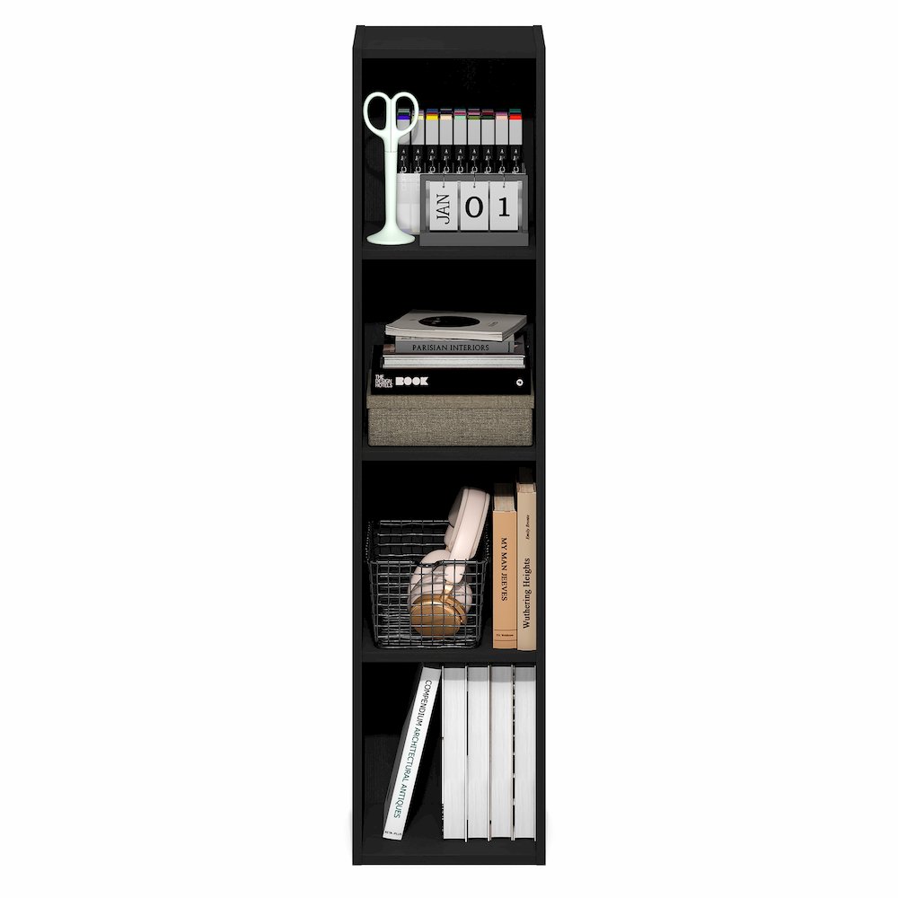 FULDA Book Shelf, 4-Tier Narrow Bookshelf, 9.3 x 9.8 x 41.6. Picture 6