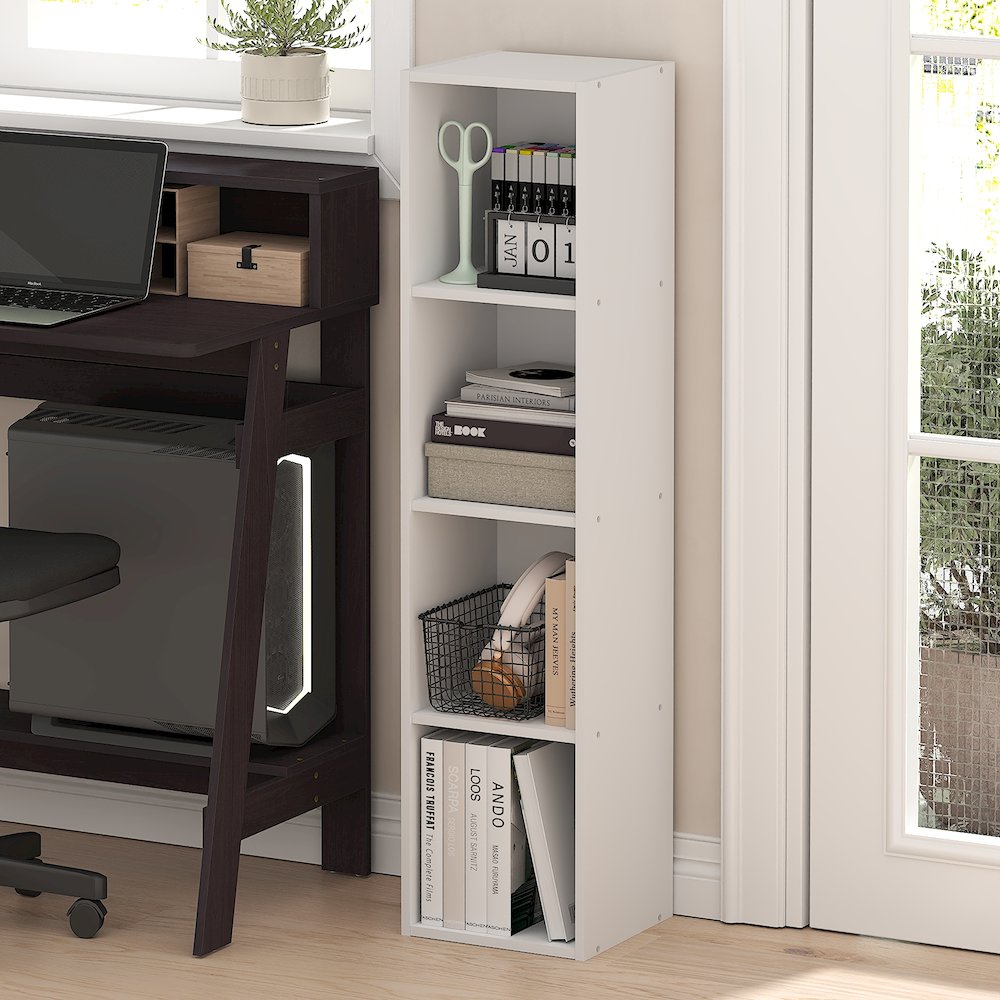 FULDA Book Shelf, 4-Tier Narrow Bookshelf, 9.3 x 9.8 x 41.6. Picture 2