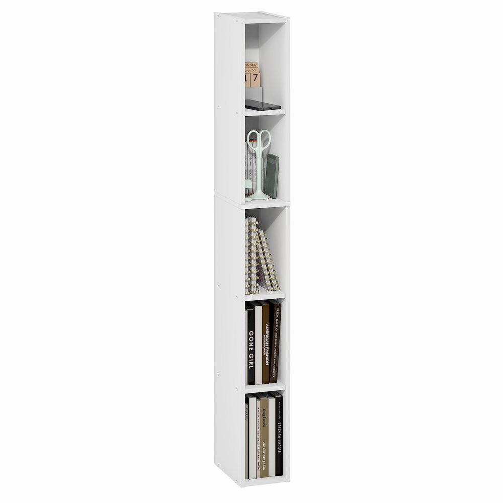 FULDA Book Shelf, 5-Tier Tall Narrow Bookshelf, 9.3 x 5.9 x 51.9. Picture 4