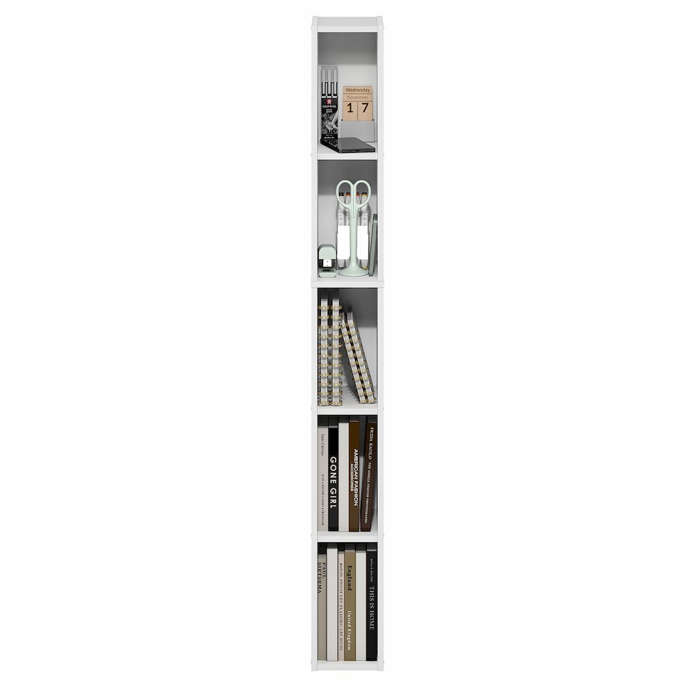 FULDA Book Shelf, 5-Tier Tall Narrow Bookshelf, 9.3 x 5.9 x 51.9. Picture 6