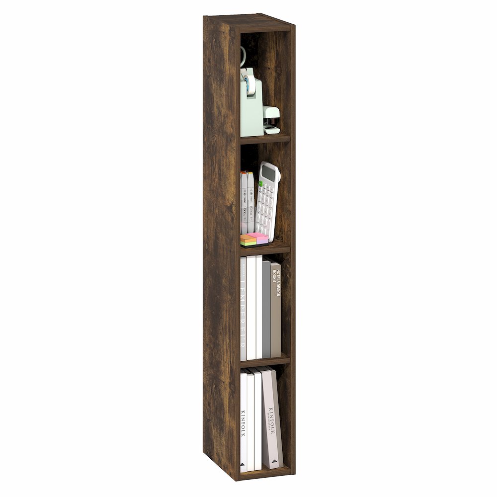 FULDA Book Shelf, 4-Tier Narrow Bookshelf, 9.3 x 5.9 x 41.6. Picture 4