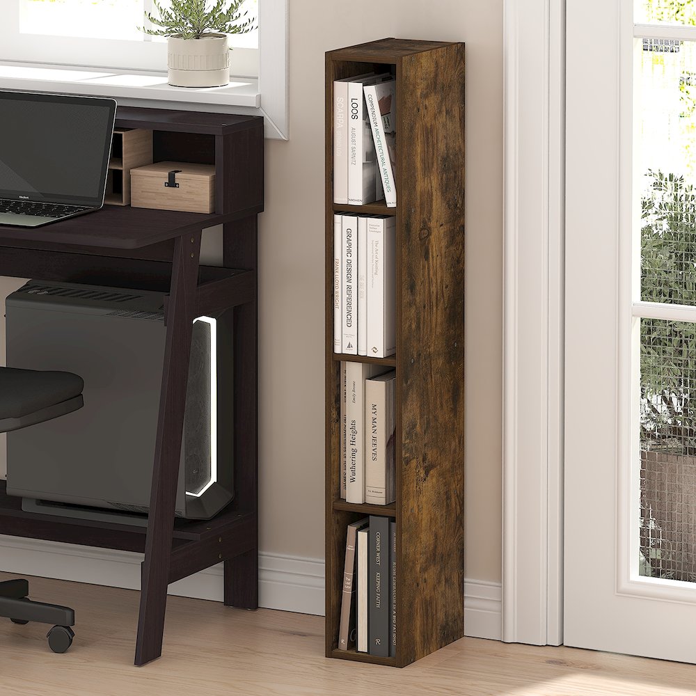 FULDA Book Shelf, 4-Tier Narrow Bookshelf, 9.3 x 5.9 x 41.6. Picture 2