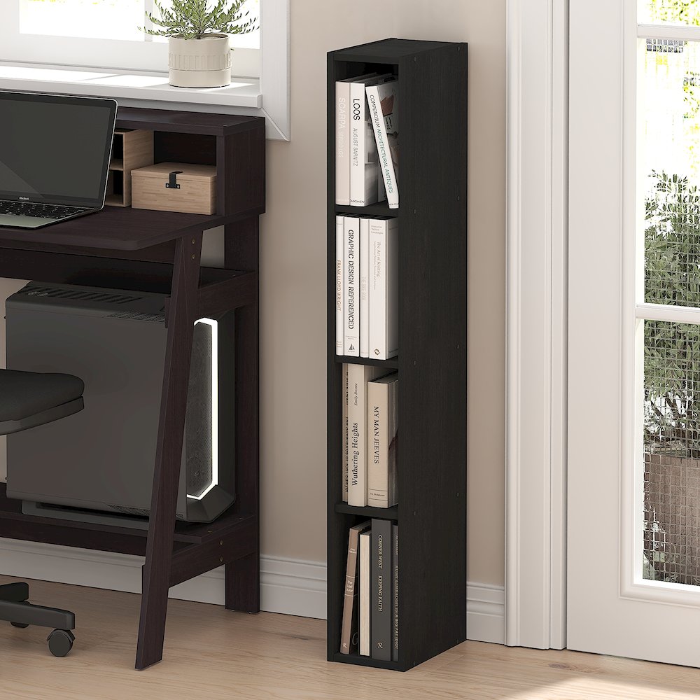 FULDA Book Shelf, 4-Tier Narrow Bookshelf, 9.3 x 5.9 x 41.6. Picture 2