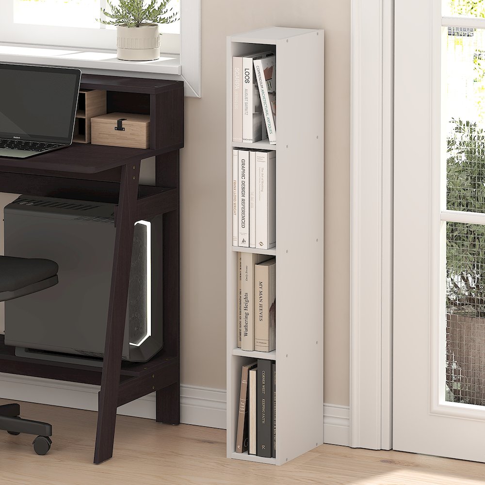 FULDA Book Shelf, 4-Tier Narrow Bookshelf, 9.3 x 5.9 x 41.6. Picture 2