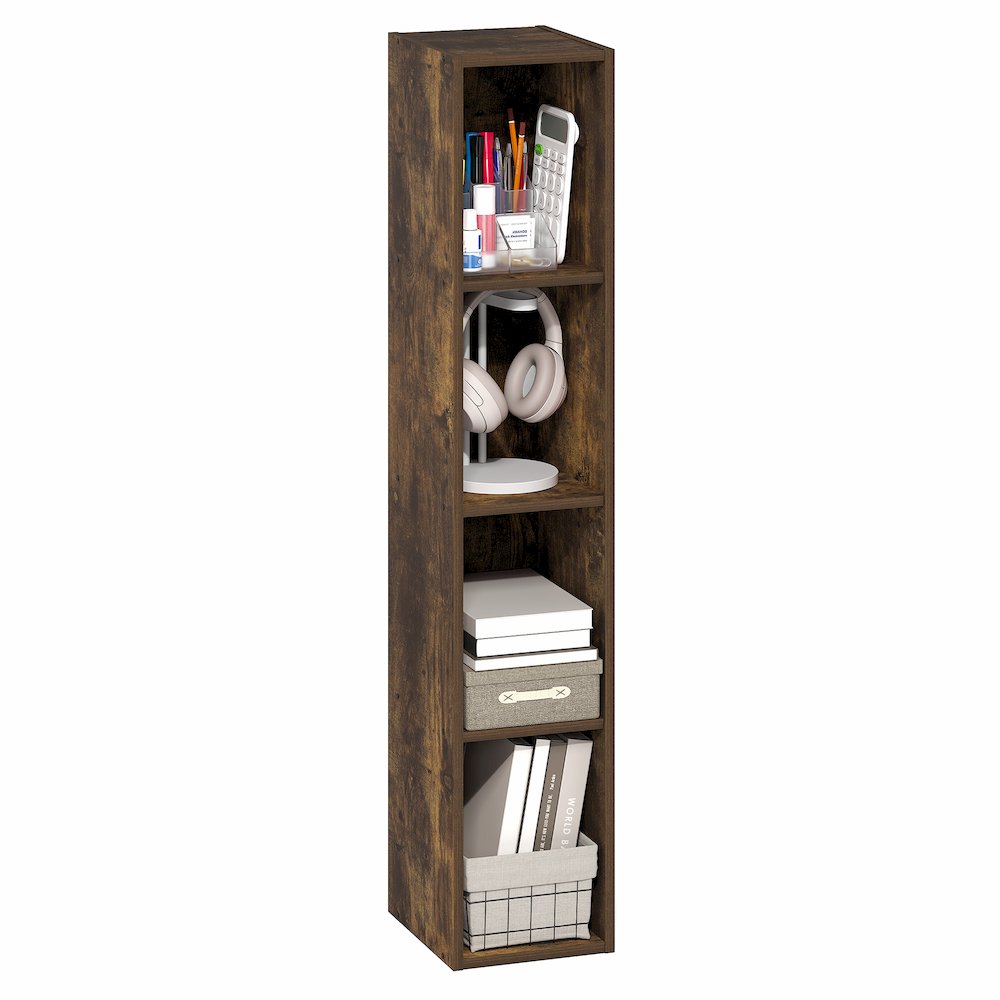 FULDA Book Shelf, 4-Tier Narrow Bookshelf, 9.3 x 7.9 x 41.6. Picture 4