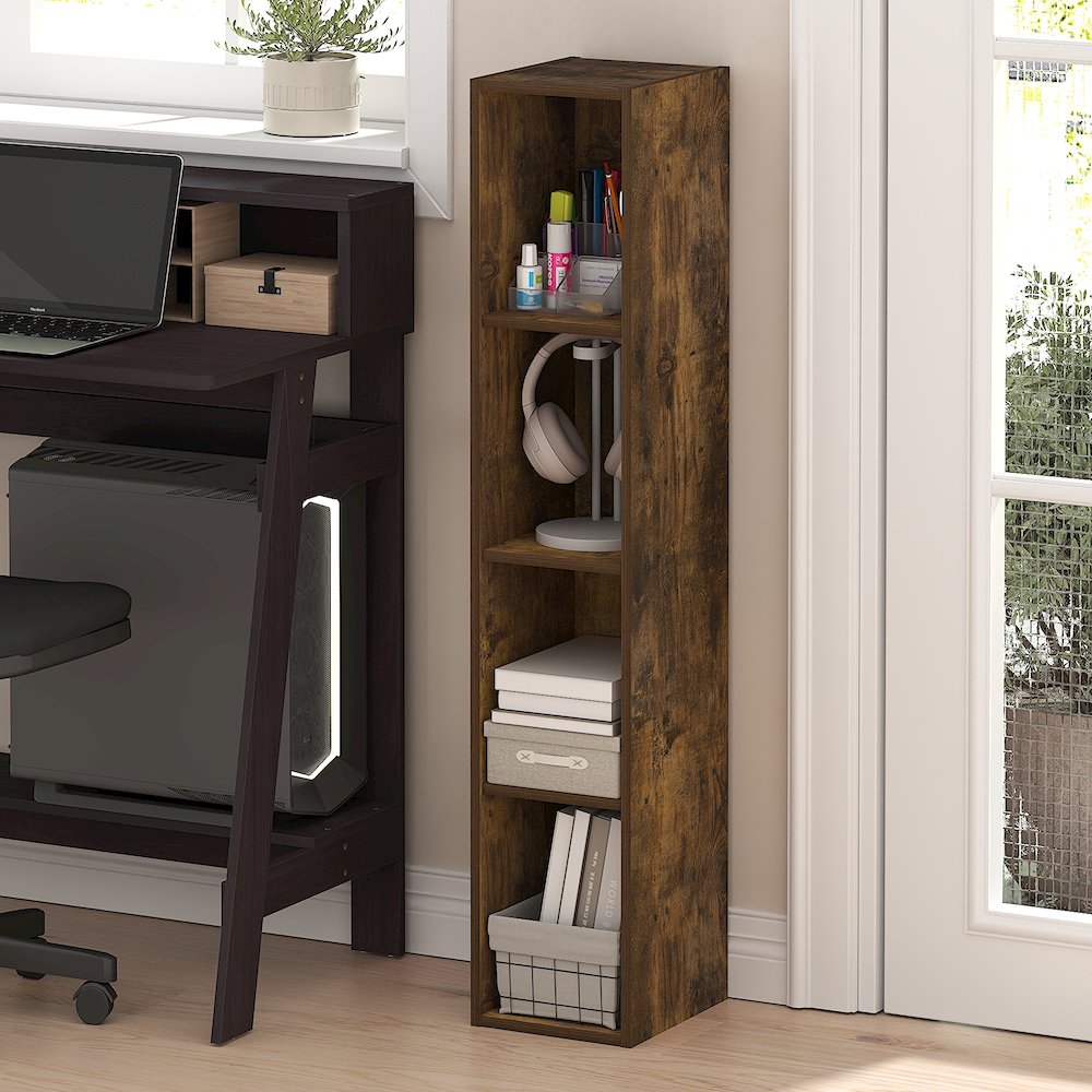 FULDA Book Shelf, 4-Tier Narrow Bookshelf, 9.3 x 7.9 x 41.6. Picture 2