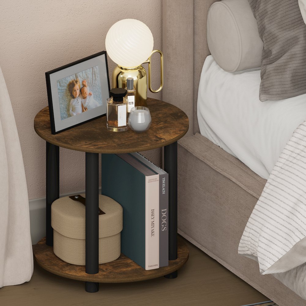 TURN-N-TUBE Nght Stand, 2-Tier Small Round, Amber Pine. Picture 2
