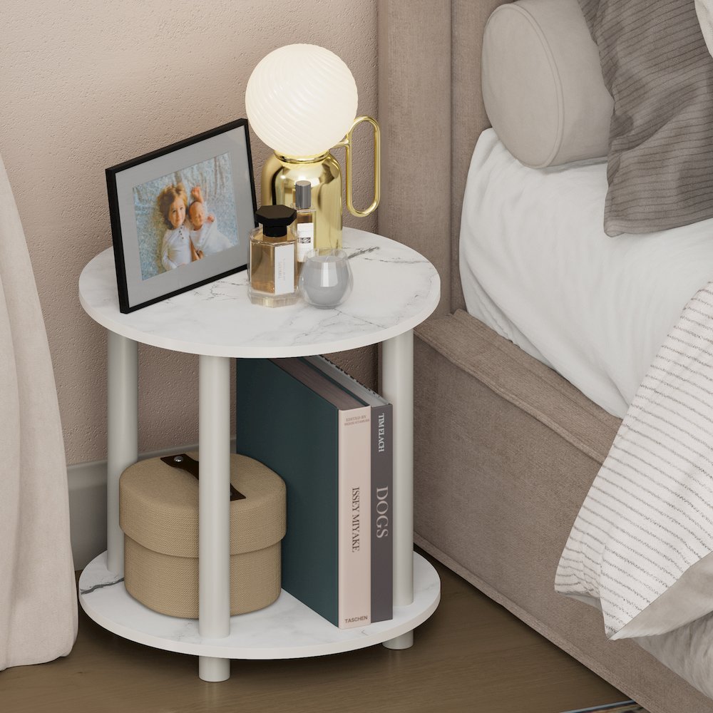 TURN-N-TUBE Nght Stand, 2-Tier Small Round, Marble White. Picture 2