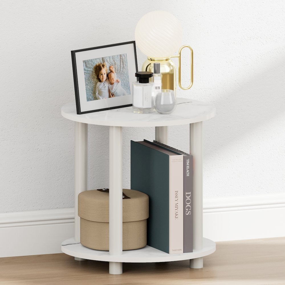 TURN-N-TUBE Nght Stand, 2-Tier Small Round, Marble White. Picture 1