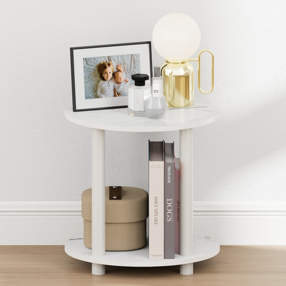 TURN-N-TUBE Nght Stand, 2-Tier Small Round, Marble White. Picture 4