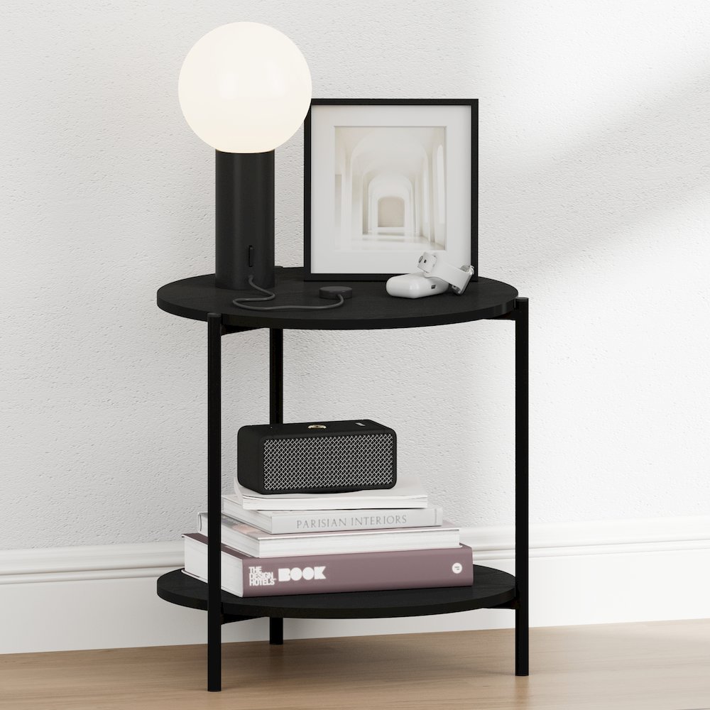 BESI Night Stand, 2-Tier Wide Round, Side Table, Americano. Picture 2