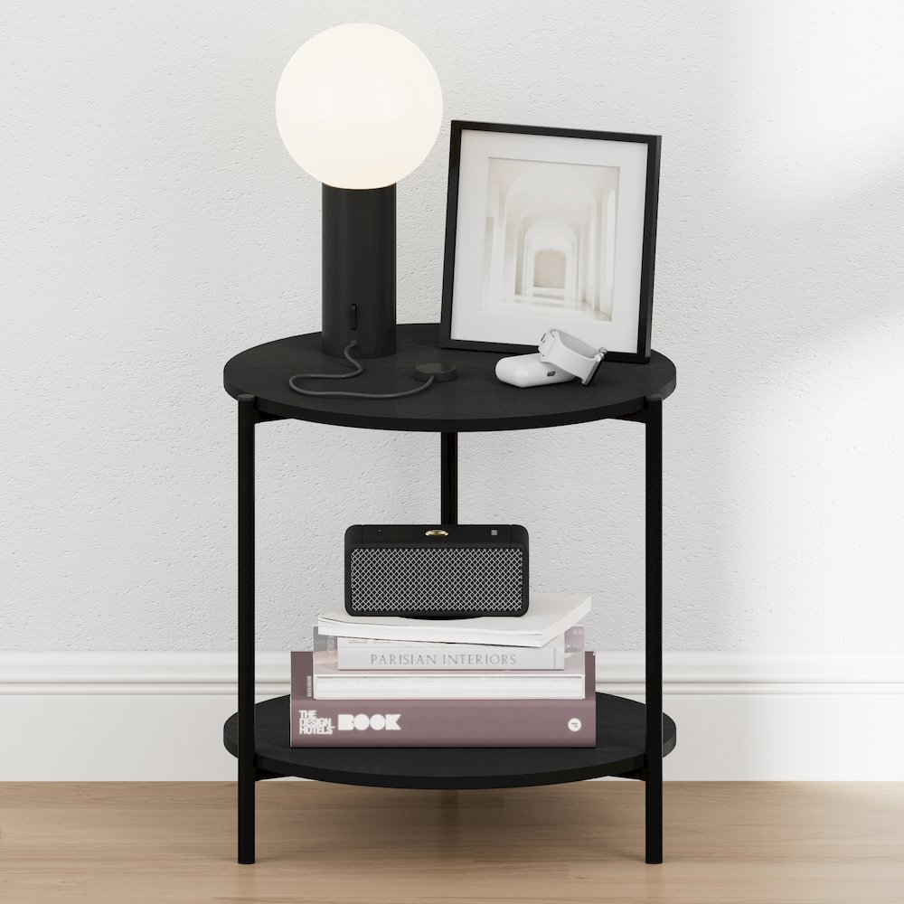 BESI Night Stand, 2-Tier Wide Round, Side Table, Americano. Picture 5