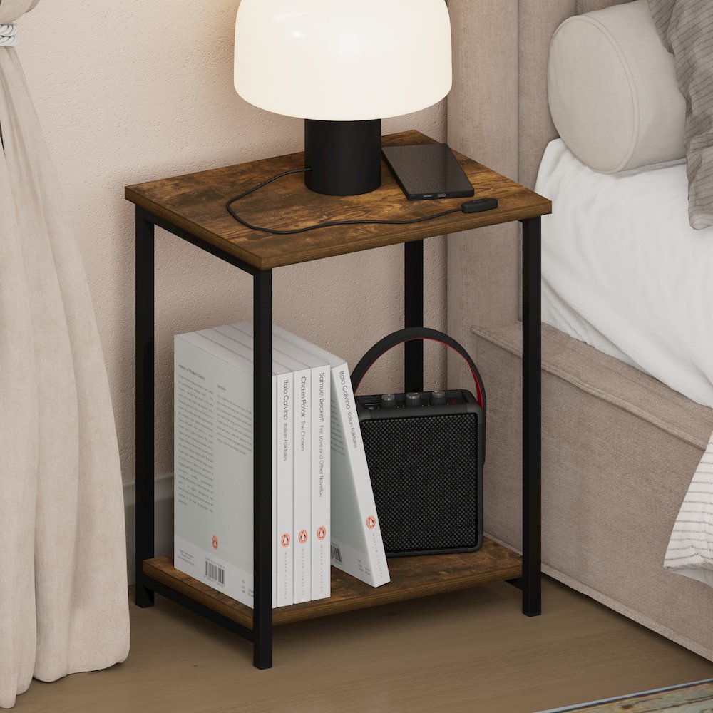 SIMPLISTIC Night Stand, 2-Tier Open Shelf Design, Amber Pine. Picture 4