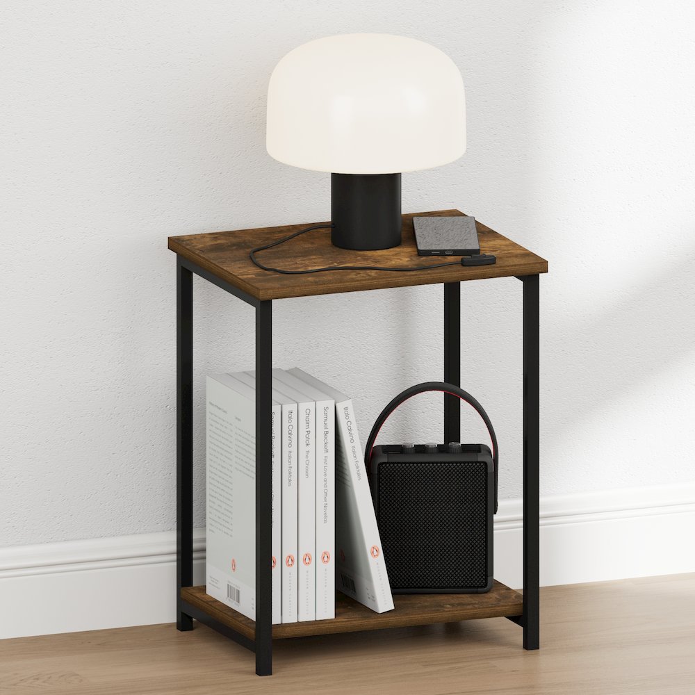 SIMPLISTIC Night Stand, 2-Tier Open Shelf Design, Amber Pine. Picture 2
