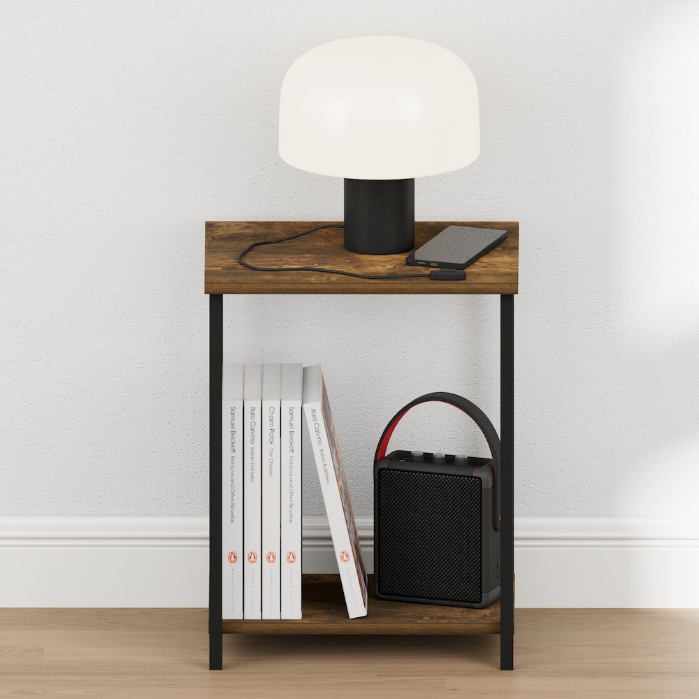SIMPLISTIC Night Stand, 2-Tier Open Shelf Design, Amber Pine. Picture 6