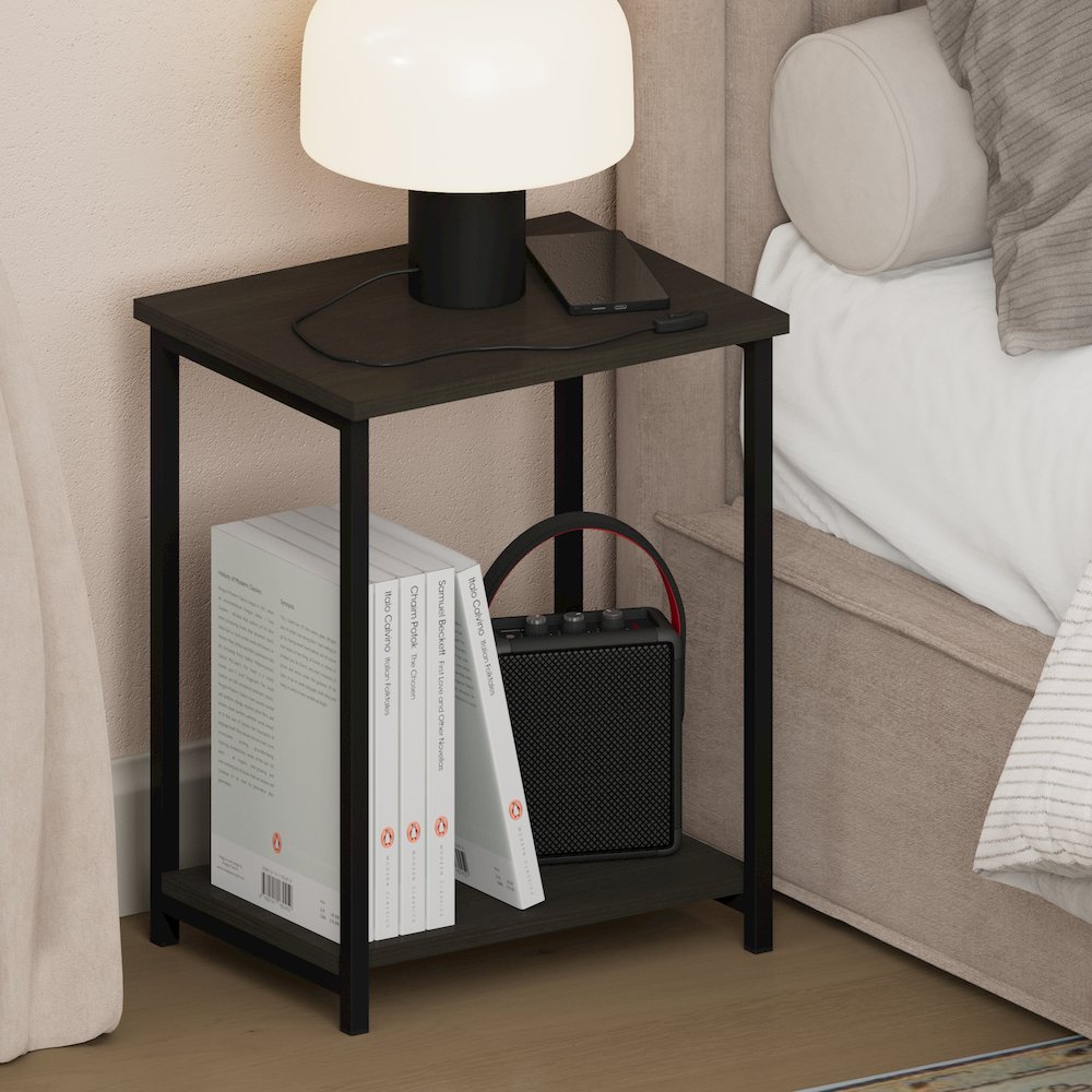 SIMPLISTIC Night Stand, 2-Tier Open Shelf Design, Espresso. Picture 4