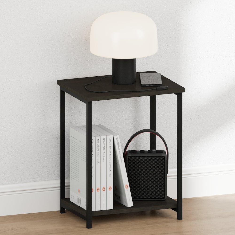 SIMPLISTIC Night Stand, 2-Tier Open Shelf Design, Espresso. Picture 2
