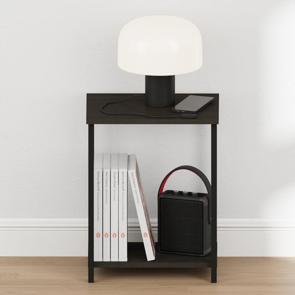 SIMPLISTIC Night Stand, 2-Tier Open Shelf Design, Espresso. Picture 6