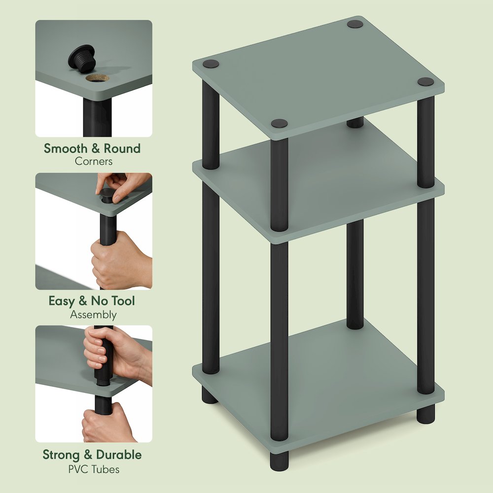 JUST Night Stand, 3-Tier Turn-N-Tube Nightstand, Sage Green. Picture 3