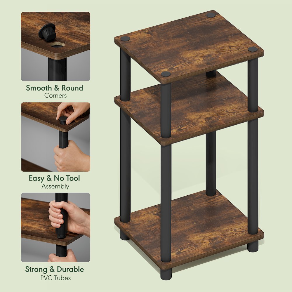 JUST Night Stand, 3-Tier Turn-N-Tube Nightstand, Amber Pine. Picture 3