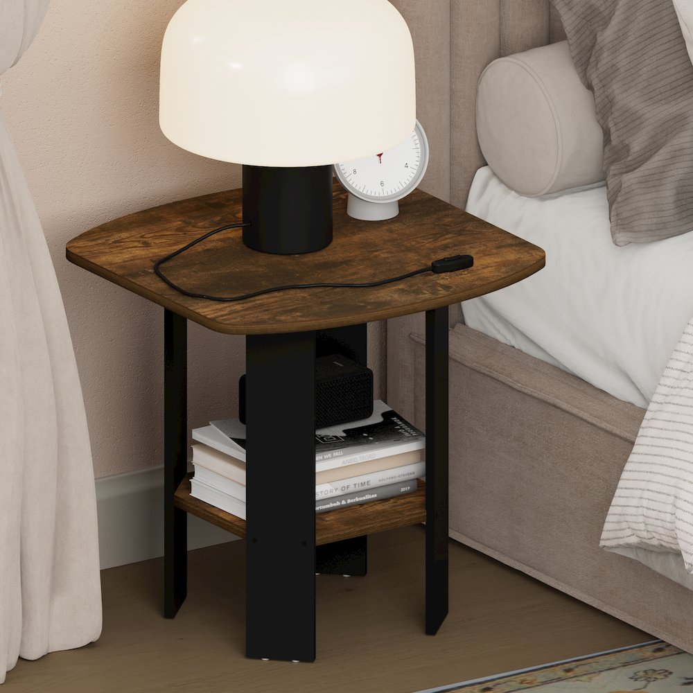 TIDUR Night Stand, 2-Tier Open Shelf Design, Amber Pine. Picture 2