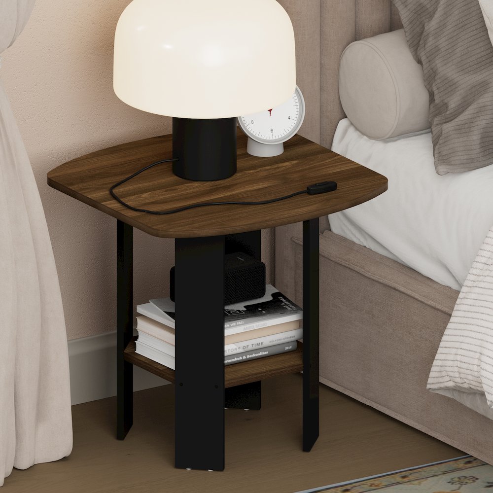 TIDUR Night Stand, 2-Tier Open Shelf Design, Columbia Walnut. Picture 2