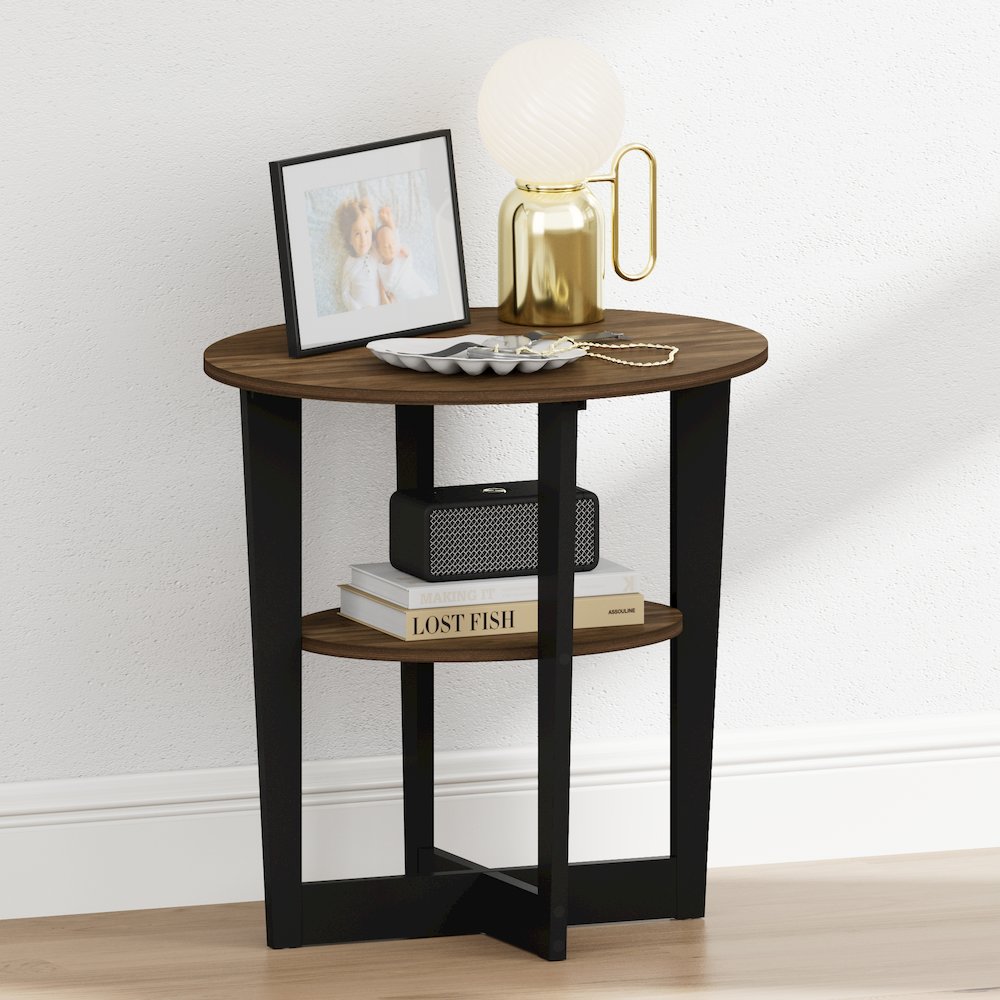 TIDUR Night Stand, 2-Tier Oval, Open Shelf Bedside Table, Columbia Walnut. Picture 1