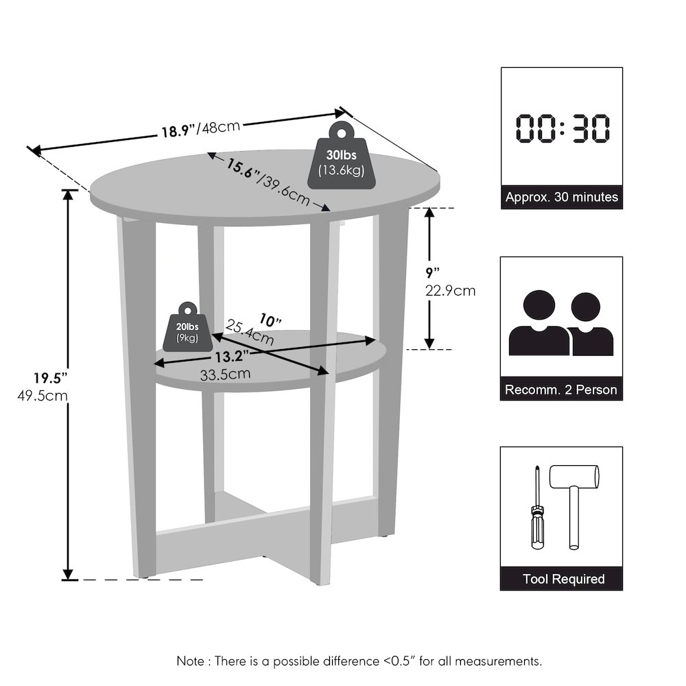 TIDUR Night Stand, 2-Tier Oval, Open Shelf Bedside Table, Columbia Walnut. Picture 3
