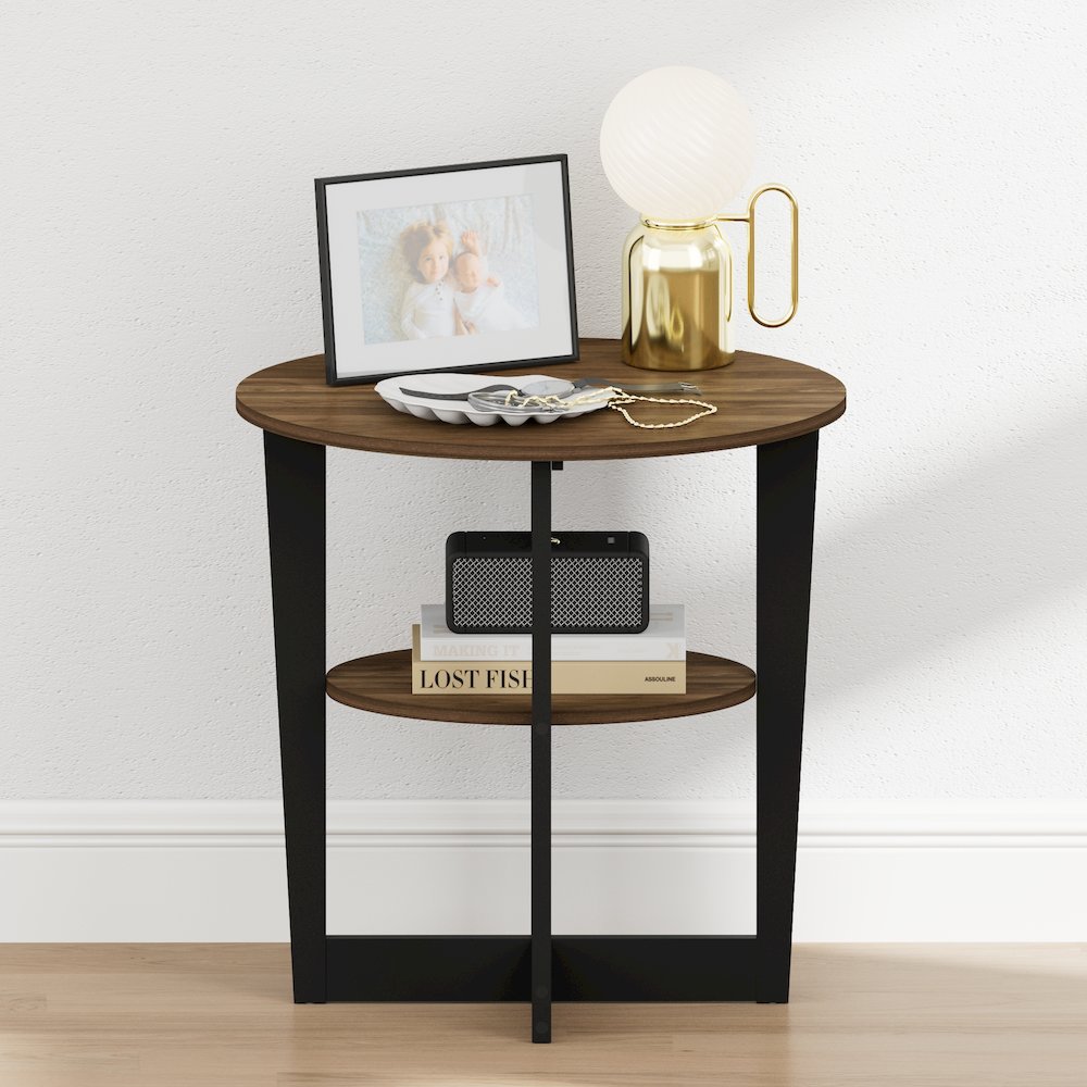 TIDUR Night Stand, 2-Tier Oval, Open Shelf Bedside Table, Columbia Walnut. Picture 4