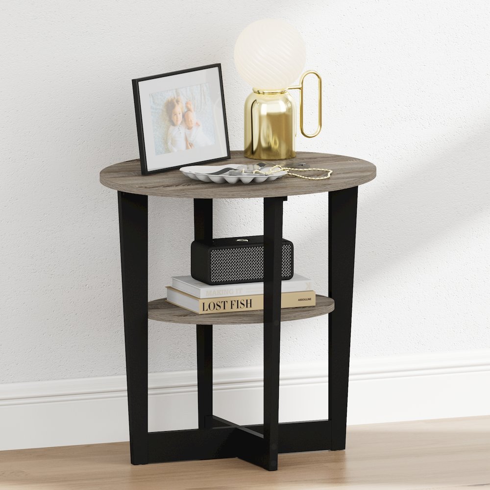 TIDUR Night Stand, 2-Tier Oval, Open Shelf Bedside Table, French Oak. Picture 1