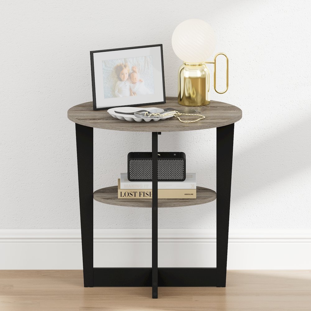 TIDUR Night Stand, 2-Tier Oval, Open Shelf Bedside Table, French Oak. Picture 4