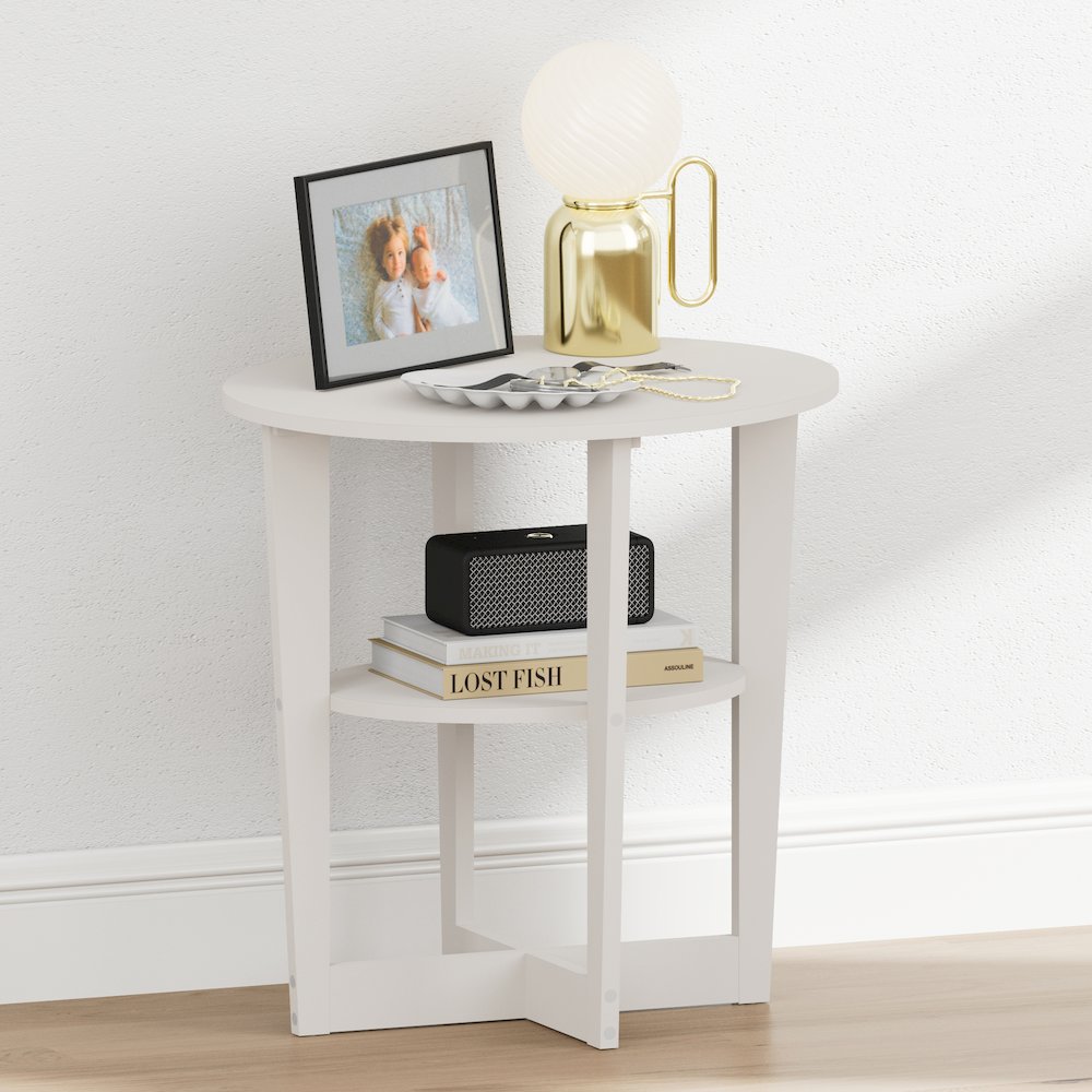 TIDUR Night Stand, 2-Tier Oval, Open Shelf Bedside Table, White. Picture 1