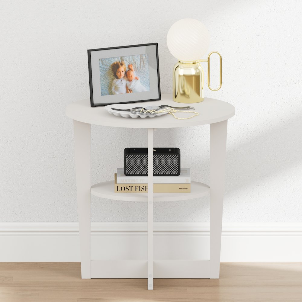 TIDUR Night Stand, 2-Tier Oval, Open Shelf Bedside Table, White. Picture 4