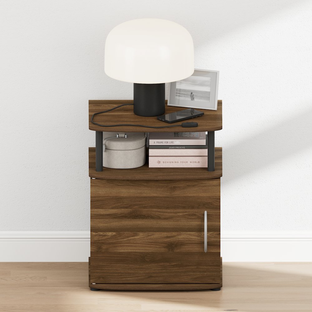 JAYA Night Stand with Door, Nightstand, Round Corner Bedside Table, Amber Pine. Picture 4